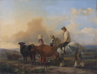Landschaft mit Figuren und Vieh